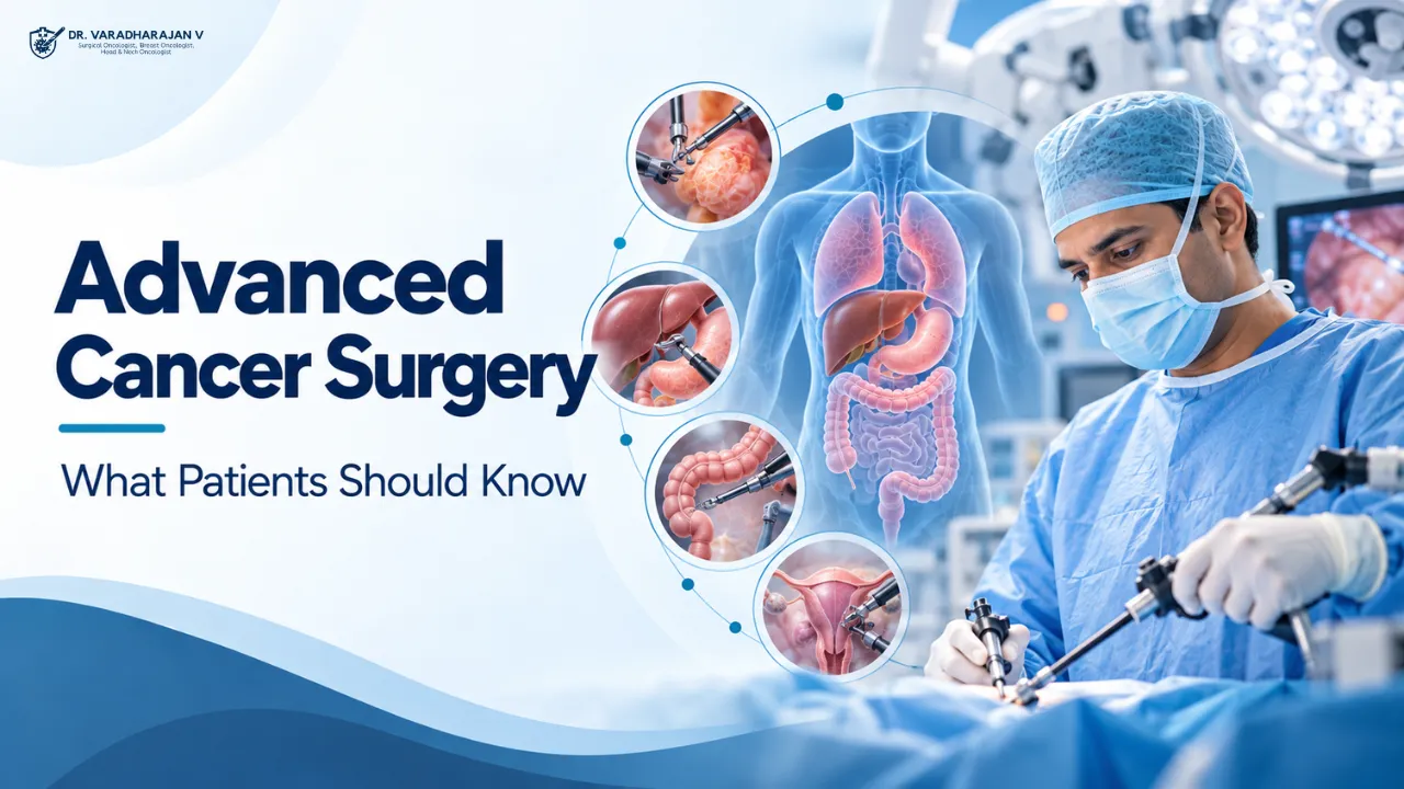 Surgical team performing an advanced cancer operation in an operating theatre