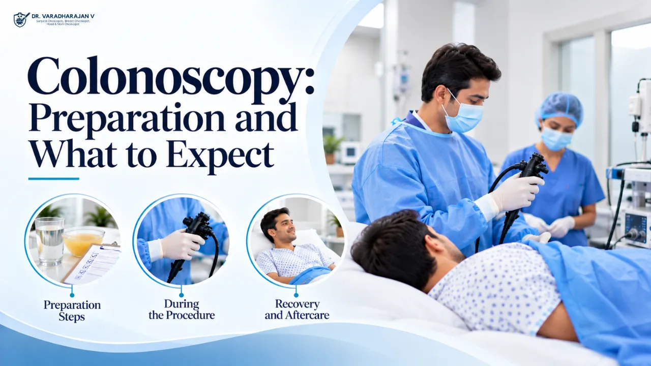 Nurse explaining colonoscopy preparation to a patient in an endoscopy suite