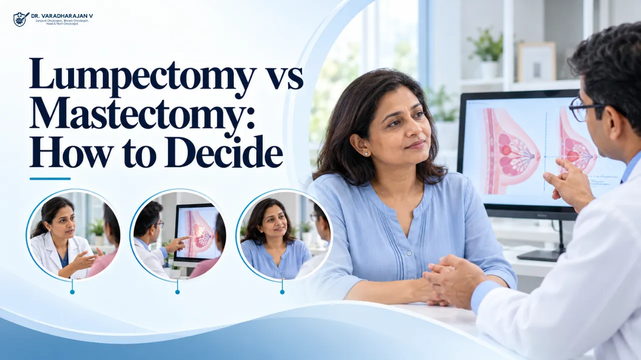 Breast surgeon holding hands with a patient during a consultation