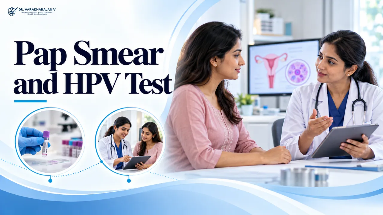 Gynecologist talking with a woman before a cervical screening check-up