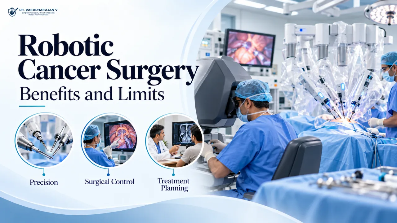 Surgeon operating a robotic surgery console in an operating theatre
