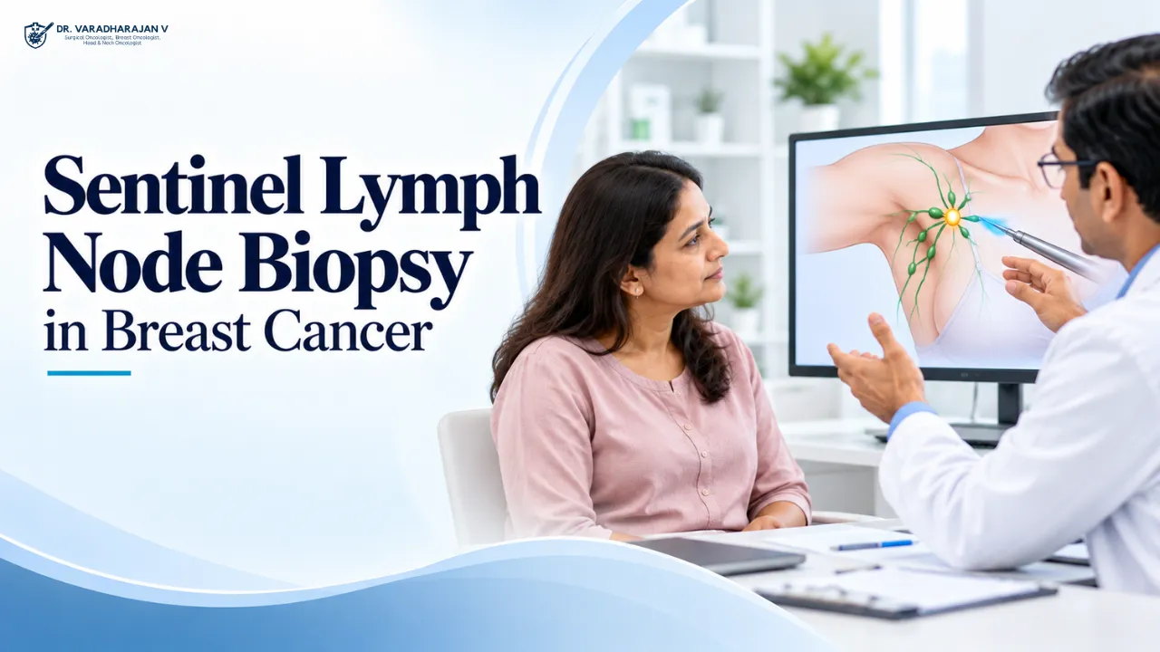 Patient speaking with a surgeon beside a hospital bed before biopsy