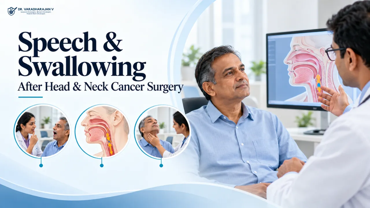 Therapist guiding a patient through swallowing exercises in rehabilitation