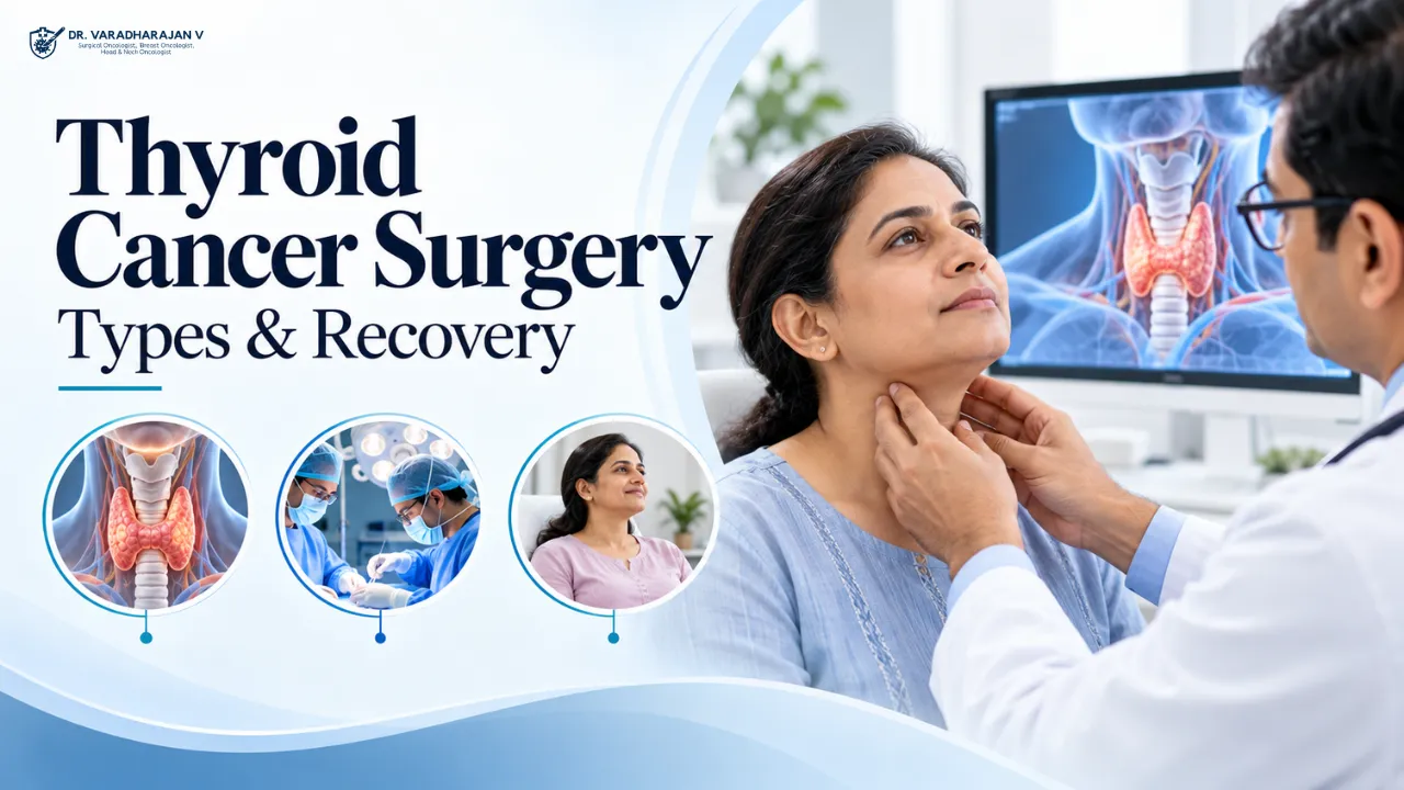 Young woman viewing a small healing neck scar after thyroid surgery