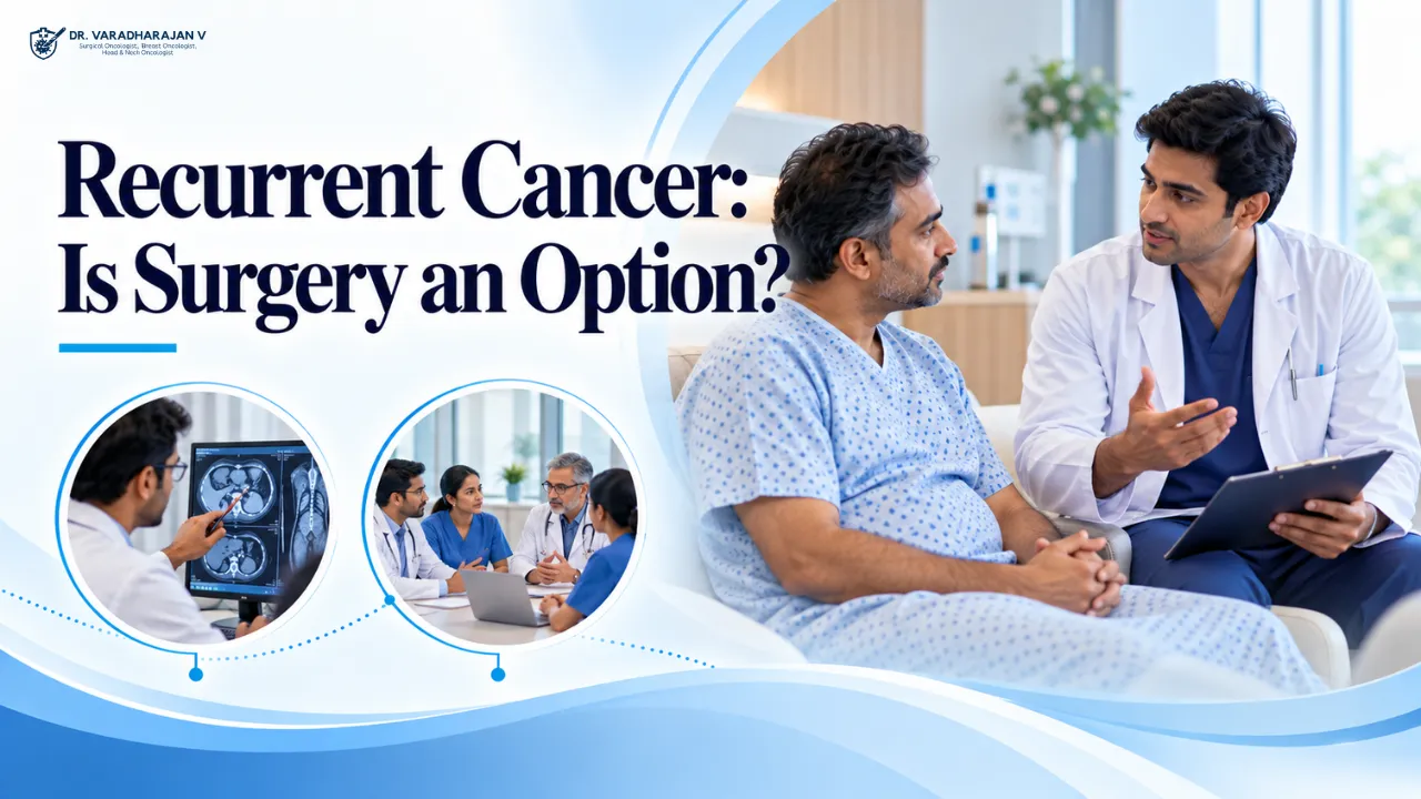 Woman discussing recurrent cancer surgery options with her oncologist